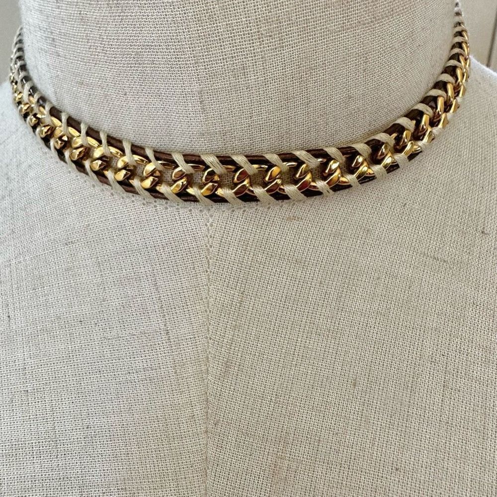 Gold tone braided choker necklace